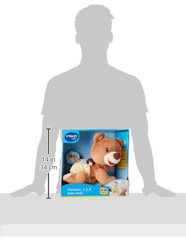 VTech - Ourson, 1,2,3 Suis-Moi, Ours Brun en Peluche Qui Marche à 4 Pattes, Motricité Bébé, Jouet Interactif et Musical, Cadeau Bébé Dès 9 Mois - Contenu en Français