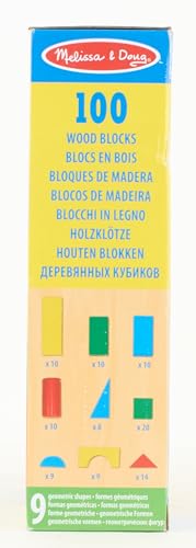 Melissa & Doug Blocs de Construction en Bois, Jouet Éducatif pour les Enfants, 100 Blocs Colorés de Formes et Tailles Différentes, Jeux d'éveil, Cadeau pour garçons et filles de 3 4 5 6 7 ans
