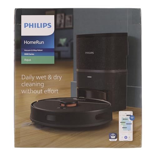 Philips Robot Aspiration/Lavage Homerun Série 3000, Haute Puissance d'aspiration (4000 Pa), Navigation Laser, Autonomie 200 Min, Station de vidage Auto, Aspirateur-Robot, App, Noir (XU3100/01)