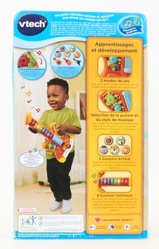 VTech - Ma Guitare Électrique Jungle Rock, Instrument de Musique Enfant, Guitare Interactive Tigre, Jeu d'Éveil Musical, Jouet Lumineux, Cadeau Enfant 2 Ans - Contenu en Français