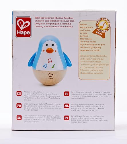 Hape Pingouin Culbuto Musical - Jouet Musical en Bois pour Enfant - Jouet d'Ăveil de MotricitĂ© pour BĂ©bĂ© dĂšs 6 Mois - Jouet Ăducatif - Jeu de Musique Fille et Garçon - Cadeau Naissance