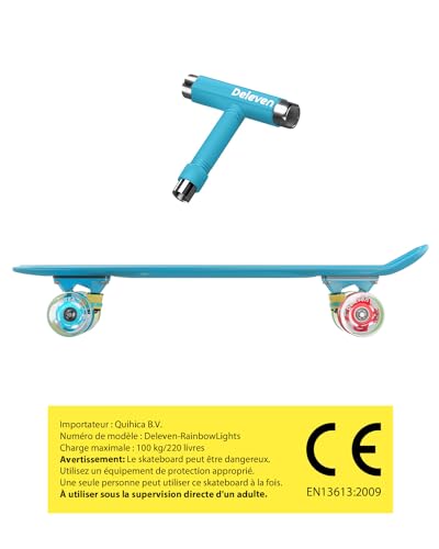 Deleven Skateboard 56cm avec Roues LED, Outil de Skate et Roulements ABEC 7 - pour Enfants Débutants Filles Garçons Adolescents Adultes