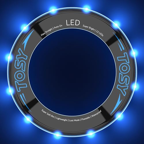 TOSY Anneau Volant 16 Millions de Couleurs RVB ou 12 LED, Lumineux, Mode Perdu, allumage Automatique, sûr et Doux, étanche, Frisbee léger, Cadeau d'anniversaire, de Camping pour garçon/Fille/Enfant
