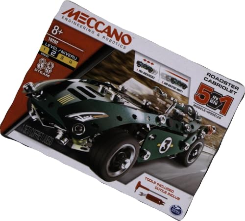 MECCANO - Cabriolet Retro Friction 5 MODÈLES - Coffret Inventions avec 174 Pièces, 1 Moteur Rétro Friction Et 2 Outils - Jeu de Construction Jouet Enfant 8 Ans et +