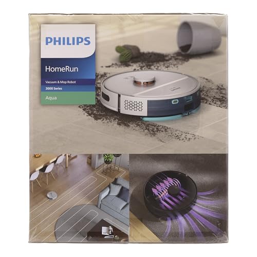 Philips Robot Aspiration/Lavage Homerun Série 3000, Haute Puissance d'aspiration (4000 Pa), Navigation Laser, Autonomie 200 Min, Station de vidage Auto, Aspirateur-Robot, App, Noir (XU3100/01)