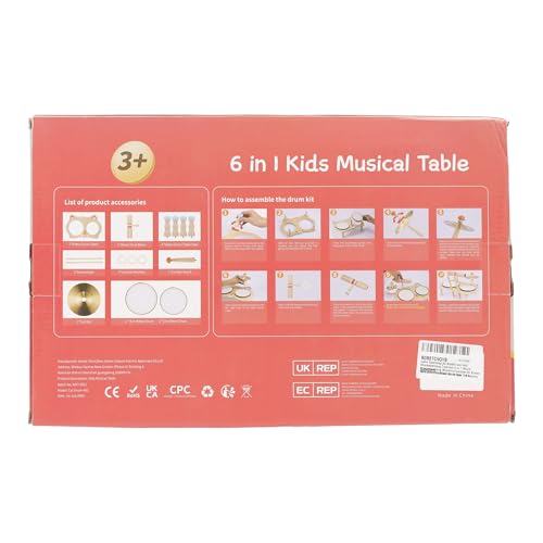 Jouet musical en bois Batterie pour enfants Instruments de musique 6 en 1 Jouets pour bébés Instruments de percussion 3-5 ans Garçons et filles Cadeau d'anniversaire Jouets d'apprentissage pour enfant