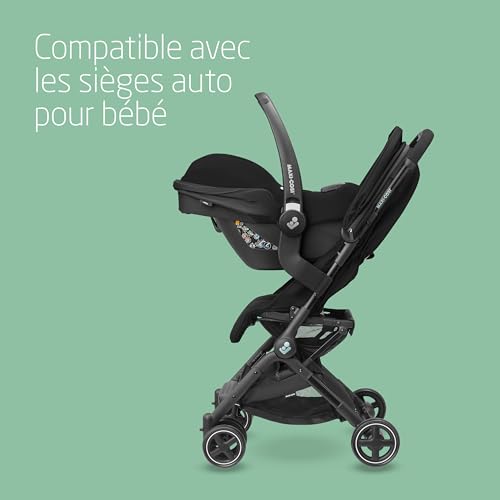 Maxi-Cosi Lara², Poussette Canne, 0-4 ans, 0-22 kg, Poussette Bebe Légère et Compacte, 3 Positions d'Inclinaison, Position Allongée, Pliage Automatique, Bandoulière, Essential Black
