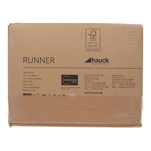 hauck Poussette 3 Roues Runner, Grandes Roues Pneumatiques, Jusqu'à 22 kg, Pliable, Position Allongée, Guidon Réglable, Panier XL Jusqu'à 3 kg, Noir Néon Jaune