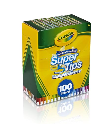 Crayola - Kit de 100 Feutres Lavables, Pointe Conique pour Traits Fins et Épais, Assortiment de Couleurs - Âge Conseillé: à Partir de 3 Ans