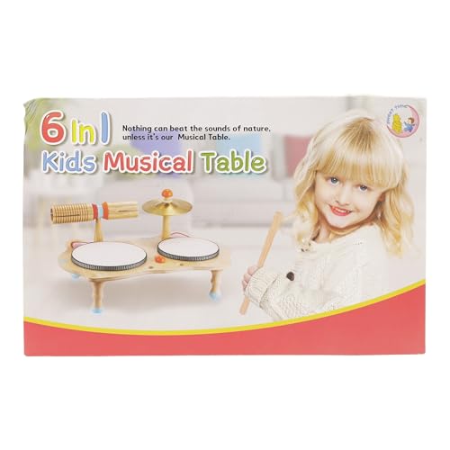 Jouet musical en bois Batterie pour enfants Instruments de musique 6 en 1 Jouets pour bébés Instruments de percussion 3-5 ans Garçons et filles Cadeau d'anniversaire Jouets d'apprentissage pour enfant