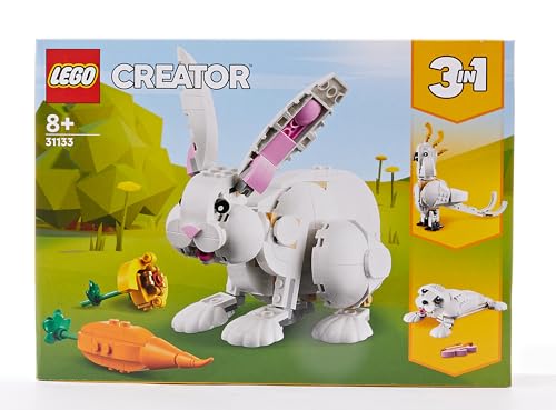 LEGO Creator 3-en-1 31133 Le Lapin Blanc, Jouet avec Animaux, Dont Figurines de Poisson, Phoque et Perroquet, Construction pour Enfants Dès 8 Ans