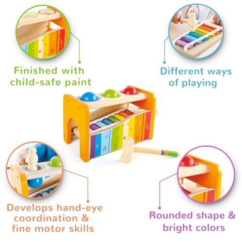Hape Banc à Marteler avec Xylophone - Jouet Musical en Bois pour Enfant - Instrument d'Éveil et de Motricité pour Bébé dès 12 Mois - Jouet Éducatif - Jeu de Musique Fille et Garçon - Cadeau Naissance