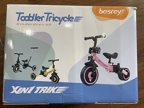 besrey Tricycle 7 en 1 pour Tout-Petits avec poignée de Direction pour 1 à 5 Ans, Tricycle Pliable pour Enfants,Vélo Draisienne,Vélo sans Pédale,Noir