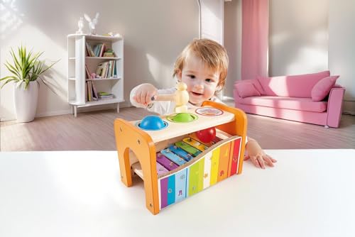 Hape Banc à Marteler avec Xylophone - Jouet Musical en Bois pour Enfant - Instrument d'Éveil et de Motricité pour Bébé dès 12 Mois - Jouet Éducatif - Jeu de Musique Fille et Garçon - Cadeau Naissance