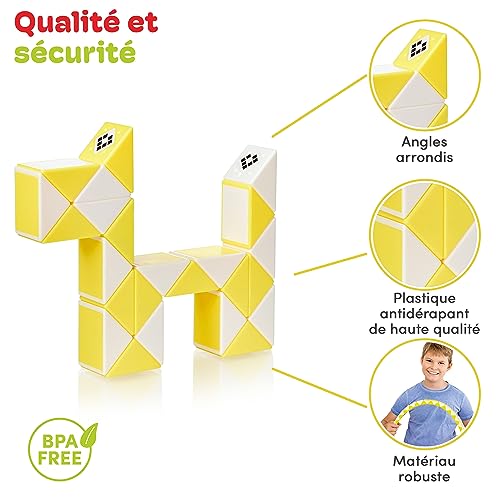 CUBIDI® Magic Snake Cube | Jouet de Poche pour Les Enfants de 4 à 8 Ans | Cadeau Anniversaire Enfants invites | Cadeau pour élèves - 24 Blocs | 2,3 mm x 1,8 mm | Jaune