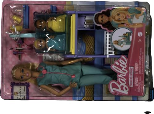 Barbie Métiers Coffret poupée Pédiatre Blonde avec Cabinet médical, Deux bébés et Accessoires, Jouet pour Enfant, GKH23