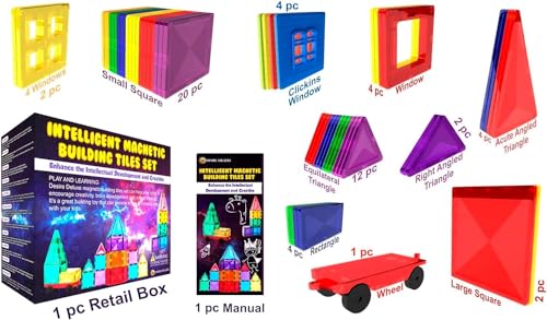 Desire Deluxe Ensemble de Blocs et Briques Magnétiques de Construction - Jouet éducatif pour Enfants, Filles et garçons 3, 4, 5, 6, 7 Ans - Jeux d'apprentissage de Construction 57 pièces