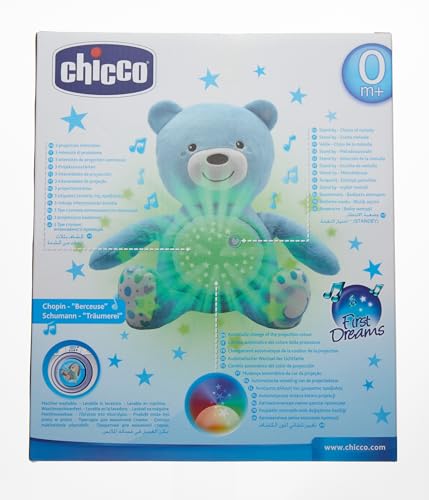 Chicco First Dreams Baby Bear Ours en Peluche Musical, Veilleuse Lumineuse pour Bébés avec Effets Lumineux et Mélodies Relaxantes - Jouets Bébé 0+ Mois - Bleu