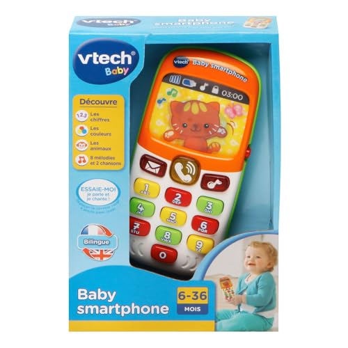 VTech - Baby Smartphone Bilingue Mixte, Téléphone Bébé, Jouet d'Éveil - Version FR, Brun, unique