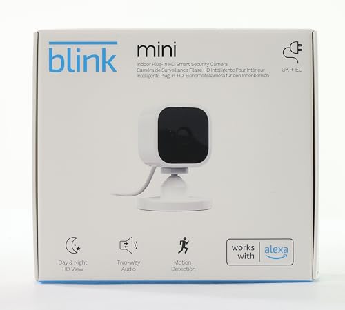 Blink Mini | Caméra d'intérieur connectée compacte à brancher | Vidéo HD 1080p, vision nocturne, détection de mouvements, audio bidirectionnel, config. facile, fonctionne avec Alexa | 1 caméra, Blanc