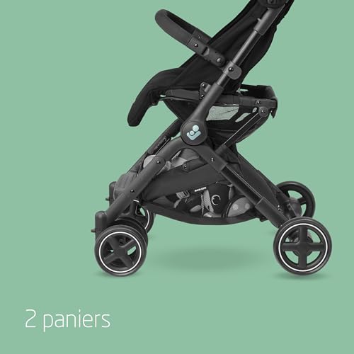 Maxi-Cosi Lara², Poussette Canne, 0-4 ans, 0-22 kg, Poussette Bebe Légère et Compacte, 3 Positions d'Inclinaison, Position Allongée, Pliage Automatique, Bandoulière, Essential Black