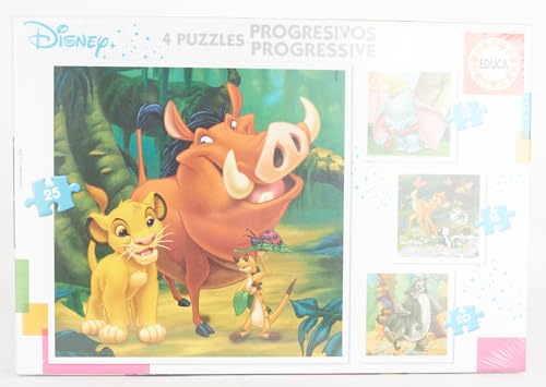 Educa - Animaux Disney. 4 Puzzles Enfant Progressifs, 12/16/20/25 pièces. Recommandé à partir de 3 Ans (18104)
