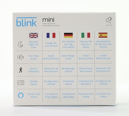 Blink Mini | Caméra d'intérieur connectée compacte à brancher | Vidéo HD 1080p, vision nocturne, détection de mouvements, audio bidirectionnel, config. facile, fonctionne avec Alexa | 1 caméra, Blanc