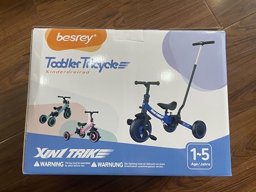besrey Tricycle 7 en 1 pour Tout-Petits avec poignée de Direction pour 1 à 5 Ans, Tricycle Pliable pour Enfants,Vélo Draisienne,Vélo sans Pédale,Noir