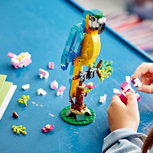 LEGO 31136 Creator 3-en-1 Le Perroquet Exotique, Jouet de Construction, Figurines Animaux de la Jungle, avec Grenouille et Poisson, Jeu Créatif pour Enfant Dès 7 Ans