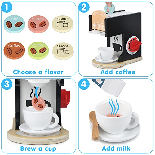 Accessoires de cuisine en bois pour enfants - Machine à expresso - Jouets de cuisine pour filles et garçons (noir)