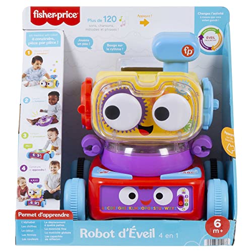 Fisher-Price - Robot d'éveil 4-en-1 - Bébé et Enfant - Lumière, Musique, Contenu Éducatif - Interactif, Transformable, Évolutif - Cadeau dès 6 Mois, version française, HCK38