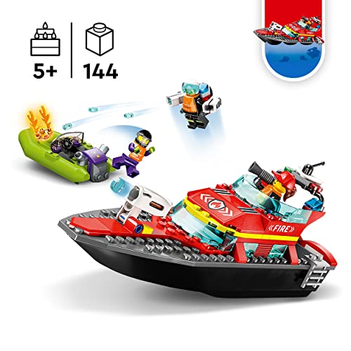 LEGO 60373 City Le Bateau de Sauvetage des Pompiers, Set Flottant, avec Jetpack et 3 Minifigurines, Jouet pour Garçons et Filles Dès 5 Ans, Idée Cadeau
