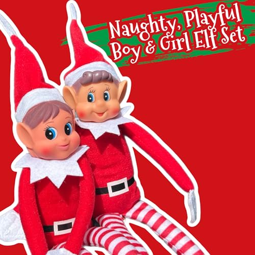 GLOW Wholesale Elfie (garçon) et Elvie (Fille) Lot de 2 Figurines ludiques avec Corps Souple et Visage en Vinyle Rouge