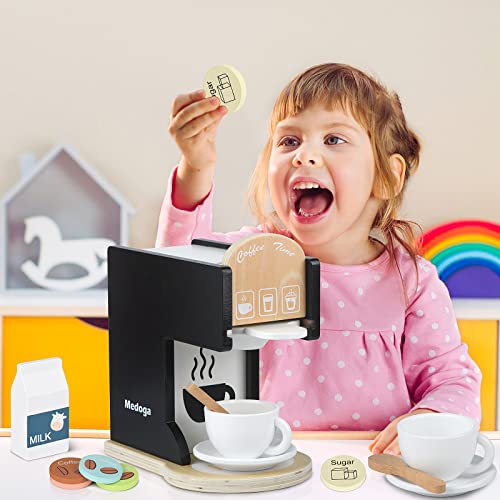 Accessoires de cuisine en bois pour enfants - Machine à expresso - Jouets de cuisine pour filles et garçons (noir)