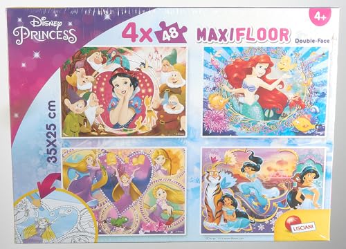 Liscianigiochi Maxifloor 4x48 Princess, 91744, DISNEY Disney Puzzle Double face 4 x 48 Pièces Princesses