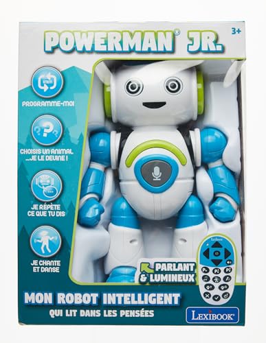 Lexibook ROB20FR Junior Robot intelligent qui lit les pensées, jouet pour enfants, danse, joue de la musique, quiz, animaux, karaoké programmable, STEM, bleu/vert, (version française)