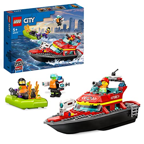 LEGO 60373 City Le Bateau de Sauvetage des Pompiers, Set Flottant, avec Jetpack et 3 Minifigurines, Jouet pour Garçons et Filles Dès 5 Ans, Idée Cadeau