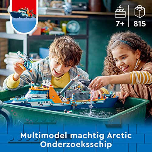 LEGO City Le Navire d’Exploration Arctique - Grand Jouet de Construction Enfant avec Bateau Flottant - Hélicoptère, sous-Marin, Épave de Viking, 7 Minifigurines - Cadeau pour Garçons et Filles 60368