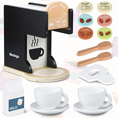 Accessoires de cuisine en bois pour enfants - Machine à expresso - Jouets de cuisine pour filles et garçons (noir)