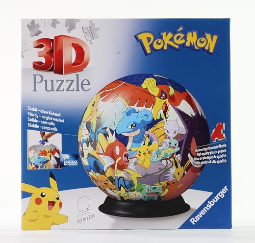 Ravensburger - Puzzle 3D Ball - Pokémon - A partir de 6 ans - 72 pièces numérotées à assembler sans colle - Support inclus - Diamètre : 13 cm - 11785