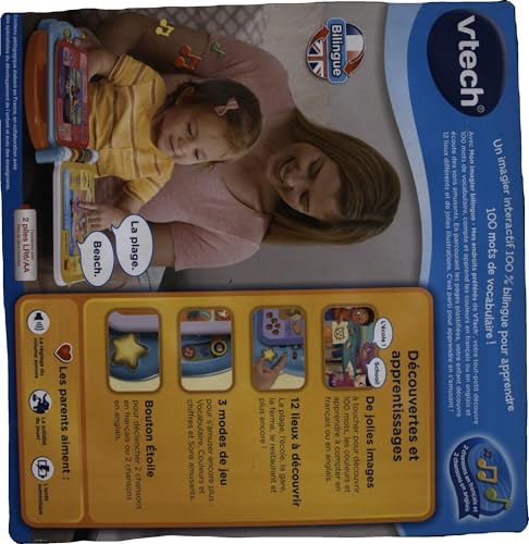 VTech - Mon Imagier Bilingue, Imagier Parlant Mes 100 Endroits Préférés, Livre Sonore, 12 Pages Illustrées et Interactives, Jouet Éducatif, Cadeau Enfant Dès 18 Mois - Contenu en Français et Anglais