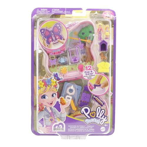 Polly Pocket Coffret Univers Le Jardin Papillon, Mini-Figurines Polly et sa Maman, 5 Surprises et 12 Accessoires, Jouet pour Enfant, GTN21
