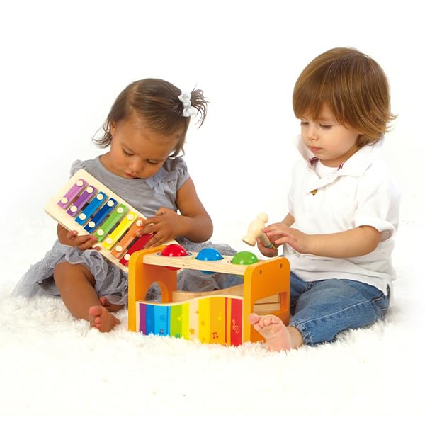 Hape Banc à Marteler avec Xylophone - Jouet Musical en Bois pour Enfant - Instrument d'Éveil et de Motricité pour Bébé dès 12 Mois - Jouet Éducatif - Jeu de Musique Fille et Garçon - Cadeau Naissance