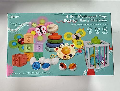 Weilim Jouets Bébés pour 6 à 12 Mois, Montessori Jeux Bébé Eveil, Jouets sensoriels, 6 en 1 avec Bebe Cube d'activité, œufs à associer, Jouet à Ventouse à Rotation (6 in 1)