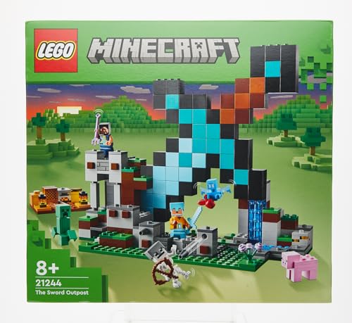 LEGO Minecraft L’Avant-Poste de l’Épée - Jouet de Construction avec Figurines Creeper, Guerrier Gardien et Squelette - Idée Cadeau d'anniversaire Enfants 8 Ans 21244