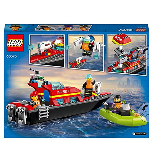 LEGO 60373 City Le Bateau de Sauvetage des Pompiers, Set Flottant, avec Jetpack et 3 Minifigurines, Jouet pour Garçons et Filles Dès 5 Ans, Idée Cadeau