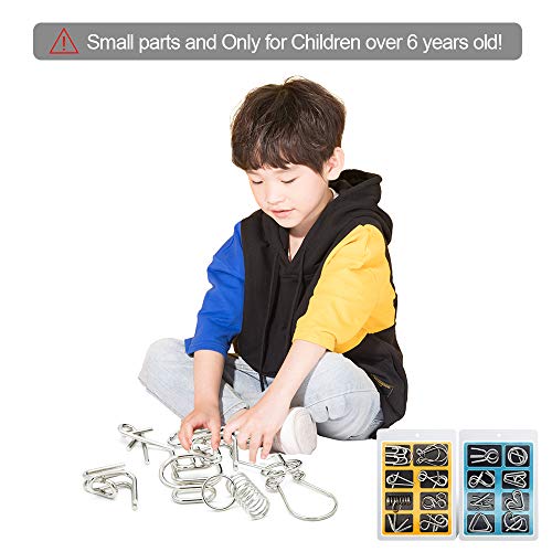 Casse-tête métallique Wire Set de 16, IQ Test Casse-tête Métal IQ Jigsaw Puzzle Jouet pour Adultes (Blue-Yellow)
