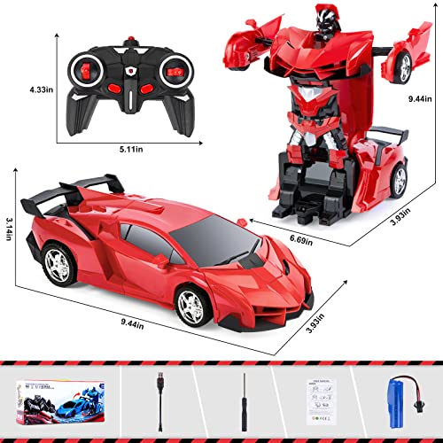 Highttoy Voiture Télécommandé Robot, Transformateur Jouets 3-12 Ans Garçon Fille Cadeau Voiture Robot Transformable 2.4GHz Rotation à 360° Robot Jouet Enfant Rouge