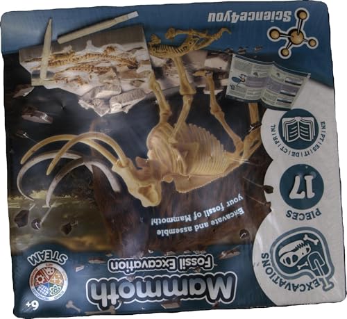 Science4you - Mammouth, Kit de Fouille pour Enfants +6 Ans - Excaver et Assembler 17 Fossiles de Dinosaure Avec ce Jouet de Paléontologie et Archeologie pour Enfants, Jeux Scientifique 6-10 Ans