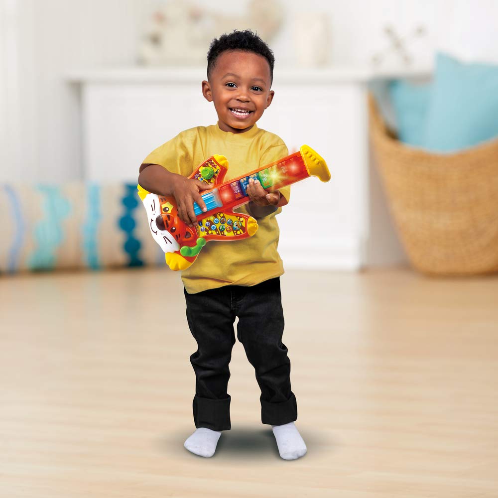 VTech - Ma Guitare Électrique Jungle Rock, Instrument de Musique Enfant, Guitare Interactive Tigre, Jeu d'Éveil Musical, Jouet Lumineux, Cadeau Enfant 2 Ans - Contenu en Français